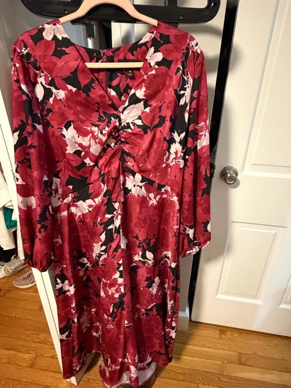Banana Republic Floral Midi Dress Women’s Size 16 Red Pink Black